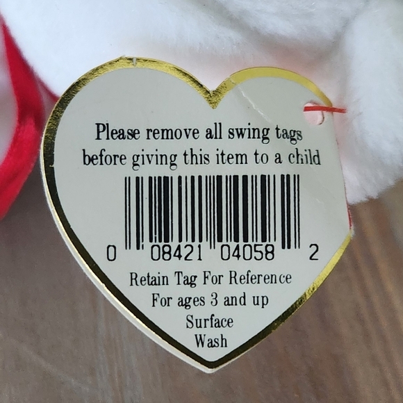 🧸❤️ TY Beanie Baby – "Valentino" the White Teddy Bear (1993) – Classic Vintage - Picture 9 of 12